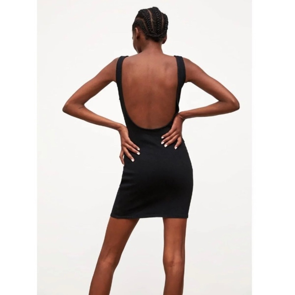 Black backless denim body-con dress